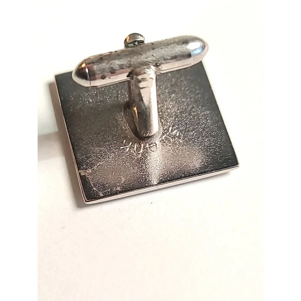 Vintage 70s Swank Cufflinks Silver Square with Silver and Black Circle
